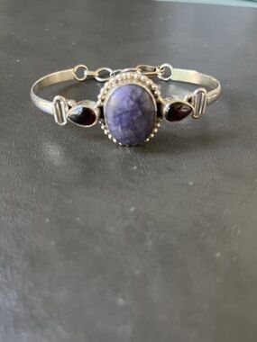 Sterling Silver  Bracelet with Purple Moonstone Center Stone and Accents